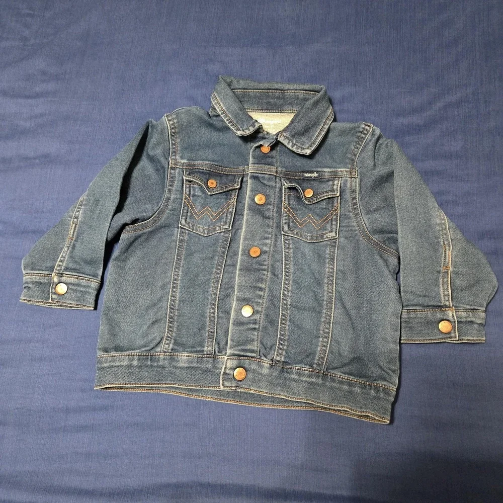 Wrangler Denim Jacket Kids 4T Blue Button Front Pockets Classic Jean Fall Casual